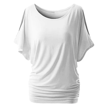 Muyogrt Ženske T-Shirt Poletje Seksi Ramenski Priložnostne Ohlapne Kratke Bat Rokavi Ženske Tee Shirt Divje Plus Velikost Ženske Oblačila