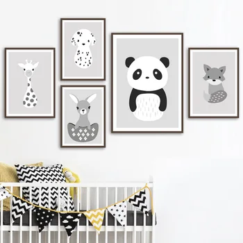 Panda Zajec, Pes, Žirafa Fox Wall Art Platno Slikarstvo Nordijska Plakatov In Fotografij Živali Stenske Slike Baby Otroci Soba Otrok Dekor