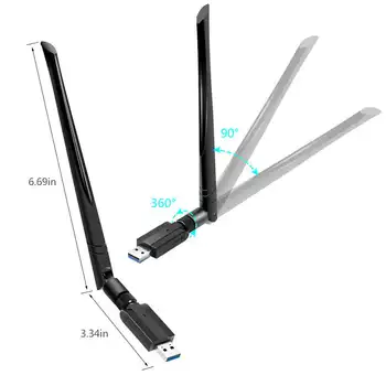 SODIAL Usb 3.0, Wifi Adapter Ac 1200Mbps 5G/2.4 G Dual Band Wifi Dongle Brezžični Omrežni vmesnik Z 5Dbi Visok Dobiček Antena