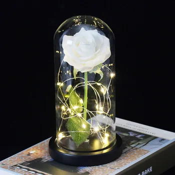 Umetni Večno Rose LED Luči Lepoto Zver Rose V steklen Pokrov Božič Dom Dekor Za Matere, valentinovo, Novo Leto