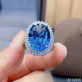 KJJEAXCMY fine nakit 925 sterling srebro vdelan naravnih modri topaz nastavljiv Ženski prstan lepa Podporo test vroče prodaja