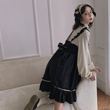 AWomen Lolita Style Stranke Obleke Japonski korejski Harajuku Gothic Povoj Lok Mozaik Dekle Cosplay Obleko Kawaii Ruffles Obleko