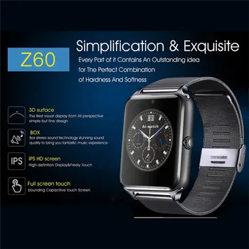 Višja Kakovost Z60 Pametno Gledati Plus Kovinski Trak Bluetooth Zapestje Smartwatch Podporo Kartice TF Kartice Za Android IOS PK A1 S8