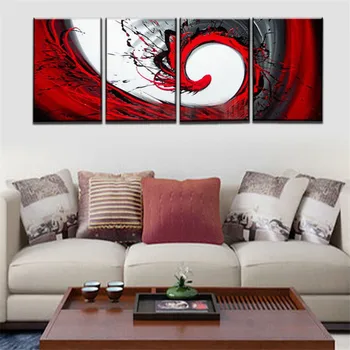 Ročno pobarvane rdeče, črno belo platno oljno sliko sodobne povzetek wall art dnevna soba dekorativne umetnosti določa 4pcs