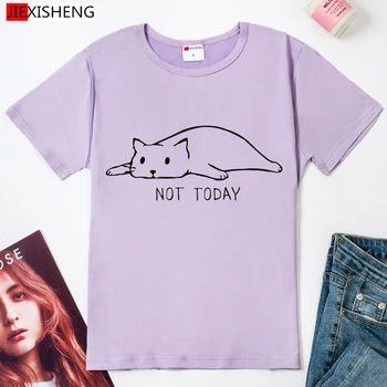 NE DANES luštna mačka Tiskanja Ženske tshirt Priložnostne Smešno majica s kratkimi rokavi Za Dama Dekle Top Tee Hipster ženska oblačila