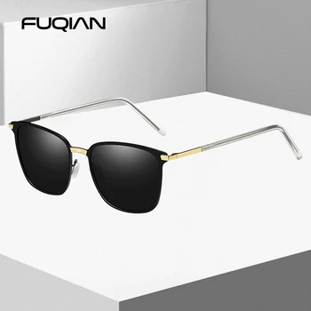 FUQIAN 2020 Kvadratnih Polarizirana sončna Očala Moških Luksuzni Kovinski Pravokotnik sončna Očala Moški Letnik Night Vision Vožnje Sunglass UV400