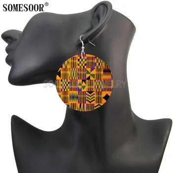 SOMESOOR Afro Tkanine Headwrap Zasnova Lesenih Spusti Uhani Afriške Glavnik Black Arts Obeh Straneh Tiskanih Lesa Visijo Za Ženske, Darila