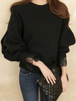 Spomladi Leta 2020 Priložnostne Hoodie Ženske Dolg Rokav Očesa Mozaik Moda Ulične Korejski Majica Debele Elegantna Ženska Črna Hoodies