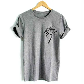 2021 Poletje Ženske T Shirt rose cvet Tiskanja Vrhu Tee Harajuku Kratek Rokav Black Vrhovi Priložnostne Svoboden Plus Velikost Ženske Oblačila