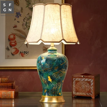 Baker namizne svetilke Ameriški stil za dnevno sobo Jingdezhen keramične svetilke luksuzne Spalnice postelji svetilko okrašena led svetilke