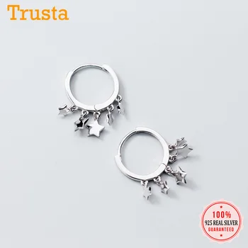 Trusta 2020 Ženske Modni 925 Trdna Sterling Silver Star Tassel Čar Hoop Uhan Za Ženske Funt-srebrni-nakit DS1104