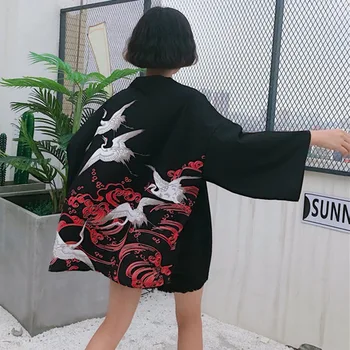 Letnik Poletni Natisnjeni Šifon Zaščito Pred Soncem Harajuku Kimono Jopico Vrhnja Oblačila Bluzo Japonski Slog Ženske Oblačila