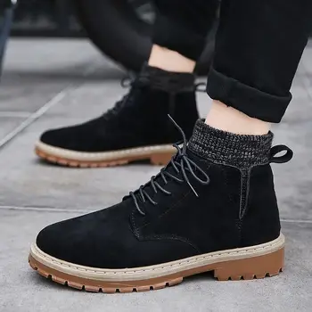 2020 Jeseni mode stari slog, moški moto škornji visoki kakovosti fantje botas platformo škornji moški škornji