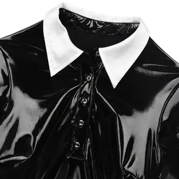 Ženske, Ženske Wetlook Clubwear Beli Ovratnik Bodycon Fancy Stranke Obleko Temne Gothic Draga Kostum Femme Halloween Obleko Cosplay