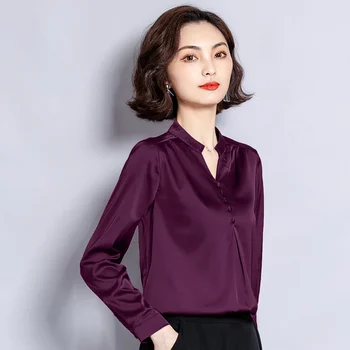 Jeseni korejski Moda Svile Ženske Majice Saten Dolgimi Rokavi Ženske Bluze Plus Velikost XXL Blusas Femininas Elegante Dame Vrhovi
