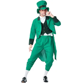 Zelena Jopičem Moških Halloween Irske Pravljice kostume Irski Leprechaun Elf Cosplays Purim Karneval Fazi play nočni klub Stranka obleko