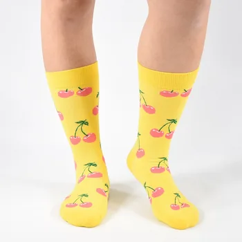 Moške nogavice 6 parov škatel pisane česana bombaž sadje vzorec serije priložnostne nogavice smešno posadke darila vesel nogavice