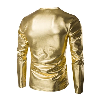 Prevlečeni Kovinsko Zlata Srebrna Majice S Kratkimi Rokavi Moški Trend Nočni Klub Nosijo Elegantno Bleščečo Tshirt Moški Priložnostne Dolgo Rokavi T Shirt Homme