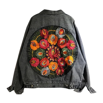 YAMDI Denim ženska jakna 2020 pomlad zima cvetlični appliques Vezenje vintage plašč Vrhnja obleka jakna za ženske coatee jean nova