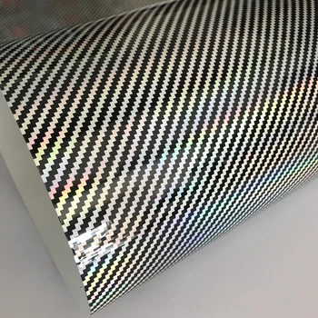 50x500cm Visokega Sijaja Laser 2D Ogljikovih Vlaken Vinil Mehurček Prosta Sprostitev Zraka Car Wrap Film Avtomobilske DIY Decals