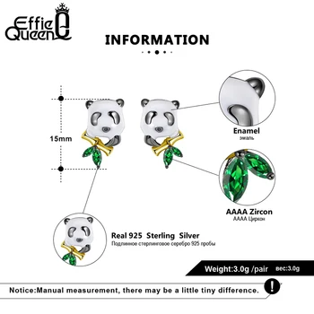 Effie Kraljica Živali Panda Geniune 925 Srebro Lep Stud Uhan Original Oblikovalec za Dekleta Ženska Fine Nakit Dropship BE292