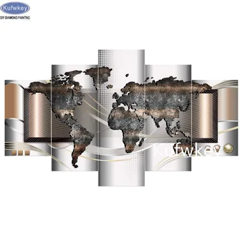 Svetovni Zemljevid Polno Diamond Slikarstvo 5 plošče,navzkrižno šiv 5d diy Diamond Mozaik noge vezenje Vzorec Abstraktne Slike doma Dekor