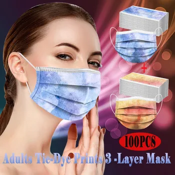 100 KOZARCEV Unisex Odraslih masko lavable masko moda Multicolor Tie-Dye Natisne Dihanje 3 -Layer Non-woven Mehka Maska masques