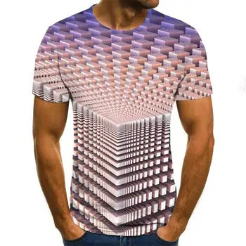Novi Moški Multi Velikost Zlaganje Trdna T-majice s Kratkimi Rokavi O-vratu Spirala Geometrijski 3D Grafike Tiskane Majice Poletje Vrhovi