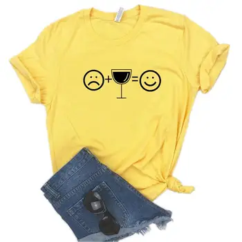 Žalostno + Vino = Vesel Tiskanja Ženske tshirt Bombaž Priložnostne Smešno t shirt Darilo Lady Yong Dekle Top Tee 6 Barvno-1111