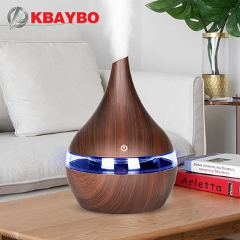 KBAYBO 300 ml USB Ultrazvočni vlažilnik Električni Aromo difuzor lesa zrn kul megle kavo z 7 barvah luči za dom