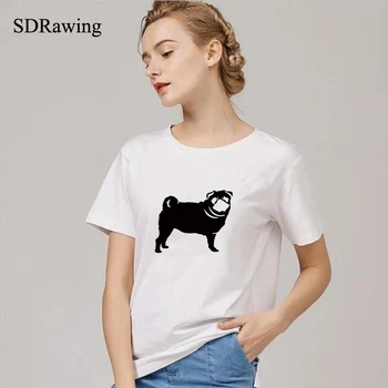 Smešno srčkan Pug dog tiskanja bombaž majica za ženske, pes ljubimec dekle Grafični Tees poletje priložnostne vrhovi plus velikost
