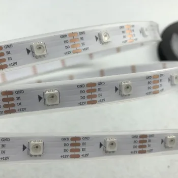 30leds/m 5m WS2815 DC12V naslovljive barvno 5050 RGB LED trakovi;nepremočljiva v silicijevi cevi;BELI PCB