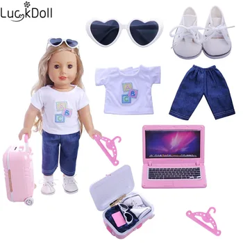 Luckdoll Mini Lutka Obleko 7 kos za 18 Inch Ameriški Lutka Dodatki, Igrača Holiday Gift (5 kos obešalnik)