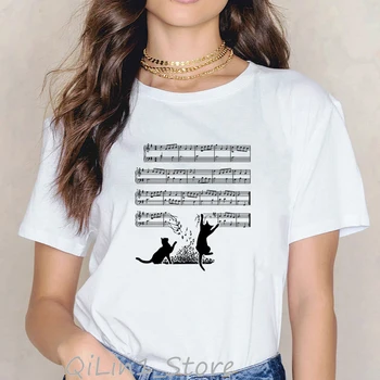 Moda Vagary Ženske Tshirt Ustvarjalne Glasbe Opomba Tee Zlo Mačke Darilo Cat majica smešno Glasba Mačka T-Shirt Tiskanje Priložnostne Vrh Tees