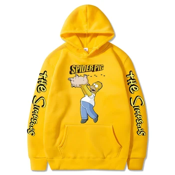 Moški pulover s kapuco Moda Tiskanje Simpson Majica Dolg Rokav Prašičev Hoodies Risanka Simpsons Unisex Hoodie