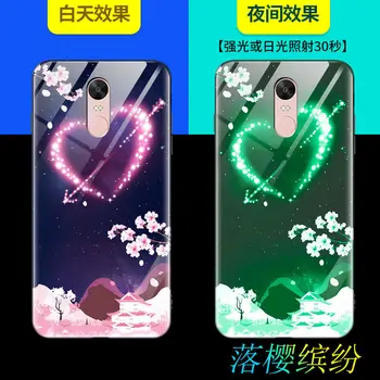 Telefon Primeru Za Xiaomi Redmi Opomba 7 Pro Opomba 5 Plus Primeru Zajema Luminous Glow Kaljenega Stekla Nazaj Kritje Silikonski Vrečko Fundas
