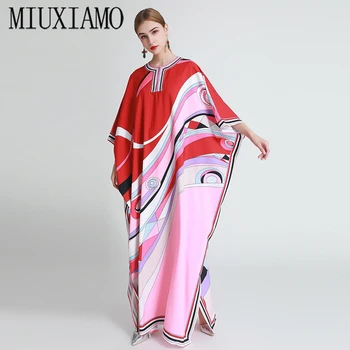 MIUXIMAO 2020 Bohemian Plus Velikost Obleko O-vratu Batwing Rokav Maxi Obleka Ženske Geometrijske tiskanja Nov Modni tam kaftan Obleka S Pasom
