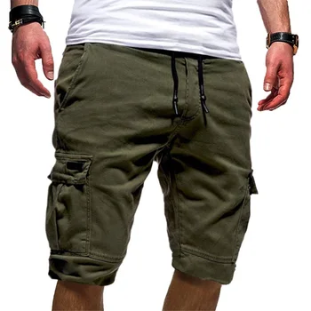 Poletne hlače za prosti moške elastični pas slim barva bombaž koleno dolžina moške hlače visoke kakovosti