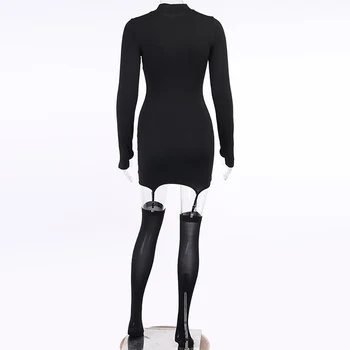 Seksi Ženske obleke Bombaž Poliester Dolg Rokav Suspender Sponke Mini Klub Bodycon Obleko z Nogavicami vestido de mujer 2021