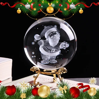 80 mm Santa Claus Kristalno Kroglo 3D Lasersko Vgravirana Miniaturni Stekla Svetu Božični Okraski za Dom, Darilne Novo Leto Ornament