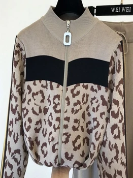 Jeseni in pozimi obleko 2020 nove priložnostne leopard moda plesti 2-delni set ženske dva kosa iz ženske