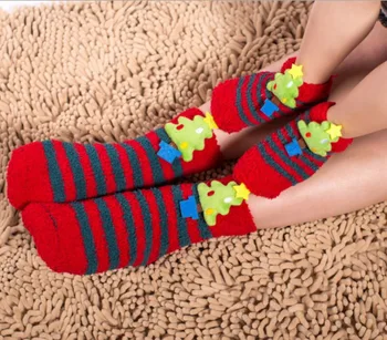 Starš-otrok Božične nogavice koralni žamet anti-slip stereo risanka brisačo tla pol žamet debel toplo spanje nogavice