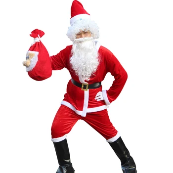Božiček Kostum s Čevlji Obleke Božič Moških Božič Fancy Kostume Obleko Obleke, Kompleti Plašč, Hlače Brado Pas Klobuk Božični Set