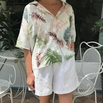 Vroče Poletje Ženske Hawaiian Svoboden Ena velikost Šifon Kratek Rokav Priložnostne Bluzo Vrhovi Ženski Dekleta Beach Party Clubwear Obleke