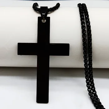 2021 Moda Križ iz Nerjavečega Jekla Verige Ogrlica za Moške Črne Barve Obeski, Ogrlice Nakita kola masculino N18981