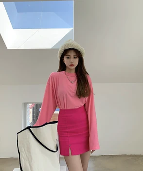 7 barv 2020 preppy stil womens vrhovi korejskem slogu osnovna barva svoboden dolg rokav t srajce ženska t majica femme (R99386