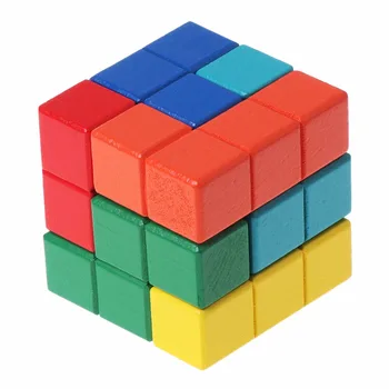 HBB Tetris Magic Cube Multi-barvni 3D Lesene Puzzle Izobraževalne Možganov Teaser Igre