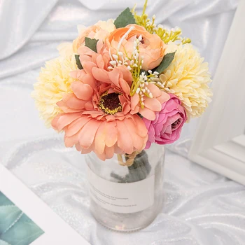 6 Kos Svilenih Vrtnic Umetno Cvetje Šopek Sončnic Hydrangea Nevesto za Poroko Doma Dekoracijo Hydrangea Daisy Ponaredek Cvetje