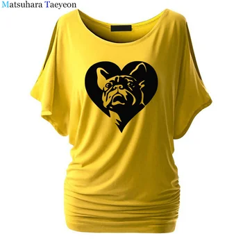 Lepo francoski Buldog 2018 Poletje Nov Prihod Batwing Rokav Svoboden O-Vratu Priložnostne Ženske Bombaž Modni T-Majice, t-shirt za dekleta