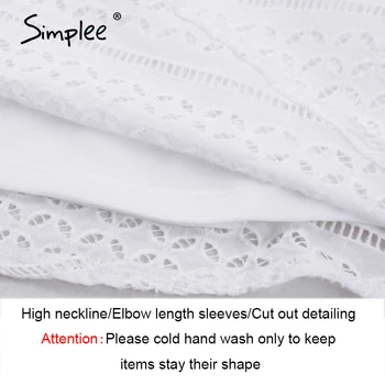Simplee Elegantno votlih iz čipke obleko ženske Pol rokav poletje slog, midi belo obleko 2018 Pomlad kratek priložnostne obleko vestidos